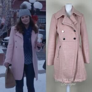 Pink Coat ASO Lorelai Gilmore Girls Double Breasted Wool Blend Winter Casual